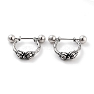 Crown 316 Surgical Stainless Steel Shield Barbell Hoop Earrings, Cartilage Earrings for Women, Antique Silver, 19x4.8mm(EJEW-Z050-53AS)