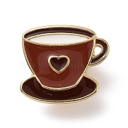 Coffee Cup with Heart Enamel Pin, Light Gold Plated Alloy Badge for Backpack Clothes, Coconut Brown, 17x18.5x1.5mm(JEWB-G012-F03)