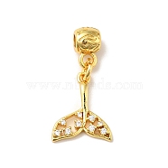 Rack Plating Brass Micro Pave Clear Cubic Zirconia Pendants, Long-Lasting Plated, Real 18K Gold Plated, Cadmium Free & Lead Free, Fishtail, Real 18K Gold Plated, 25mm, Hole: 2.5mm(ZIRC-H125-01G)