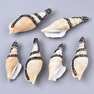 Natural Conch Shell Big Pendants, with Polymer Clay Rhinestones and Iron Loops, PapayaWhip, 58.5~72.5x22.5~29x15.5~19mm, Hole: 1.8mm(X-SSHEL-T014-01)
