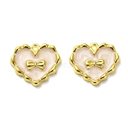 Alloy Enamel Pendants, Heart with Bowknot Charm, Golden, 17x20x2.5mm, Hole: 1.5mm(ENAM-R145-02G)