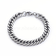 Men's 304 Stainless Steel Diamond Cut Cuban Link Chain Bracelets, with Lobster Claw Clasps, Stainless Steel Color, 8-7/8 inch(22.5cm), 10mm(BJEW-L673-002B-P)