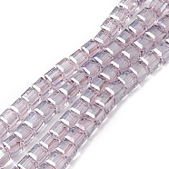 Transparent Electroplate Glass Beads Strands, Faceted, Cube, Pearl Luster Plated, Plum, 7x7x7mm, Hole: 1.2mm, about 99~100pcs/strand, 27.17~27.95 inch(69~71cm)(EGLA-F155-PL01)