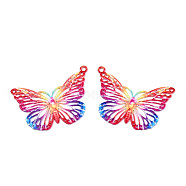 Spray Painted 430 Stainless Steel Pendants, Etched Metal Embellishments, Butterfly Charm, Colorful, 19x26x0.6mm, Hole: 1.2mm(STAS-TAC0004-056F)