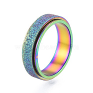 201 Stainless Steel Sand Blast Rotating Finger Ring, Calming Worry Meditation Fidget Spinner Ring for Women, Rainbow Color, Inner Diameter: 17mm(RJEW-N043-06M)
