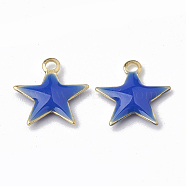 Brass Charms, Enamelled Sequins, Raw(Unplated), Star, Royal Blue, 10.5x10x1.5mm, Hole: 1mm(KK-S345-060A-02)