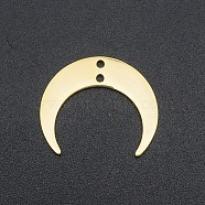 201 Stainless Steel 2-Loop Link Charms, Laser Cut, Double Horn/Crescent Moon, Ion Plating(IP), Golden, 17x20x1mm, Hole: 1.4mm(STAS-N090-LA039-2-G)