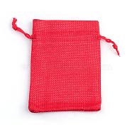 Polyester Imitation Burlap Packing Pouches Drawstring Bags, for Christmas, Wedding Party and DIY Craft Packing, Red, 14x10cm(ABAG-R005-14x10-18)