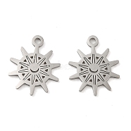 304 Stainless Steel Charms, Laser Cut, Sun Charm, Stainless Steel Color, 15x12x1mm, Hole: 1.4mm(STAS-J042-01P)