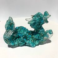 Synthetic Turquoise Dragon Display Decorations, Resin Figurine Home Decoration, for Home Feng Shui Ornament, 85x35x60mm(WG87302-03)