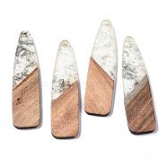 Resin & Walnut Wood Big Pendants, with Silver Foil, Bullet, Silver, 66~66.5x17x3~3.5mm, Hole: 1.6mm(RESI-S358-98G)