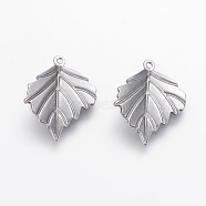 304 Stainless Steel Pendants, Leaf, Stainless Steel Color, 23x17x1.5mm, Hole: 1mm(STAS-L199-01P)