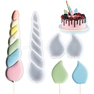DIY Unicorn Horn Lollipop Making Silicone Molds, Candy Molds, for Edible Cake Topper Making, White, 49~138x35~69x6.5~7mm, Inner Diameter: 43~132x28~30mm, Fit for 2mm Stick, 2pcs/set(DIY-E051-07)