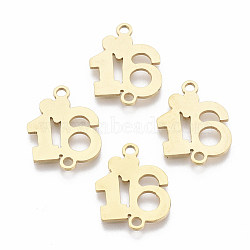 201 Stainless Steel Links connectors, Laser Cut, Number 16, Golden, 17.5x13.5x1mm, Hole: 1.6mm(STAS-R104-016G)