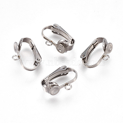 304 Stainless Steel Clip-on Earring Findings, Stainless Steel Color, 16x12~13x3.5mm, Hole: 2mm(STAS-E453-01P)