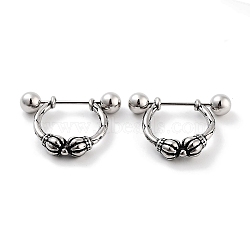 Crown 316 Surgical Stainless Steel Shield Barbell Hoop Earrings, Cartilage Earrings for Women, Antique Silver, 19x4.8mm(EJEW-Z050-53AS)