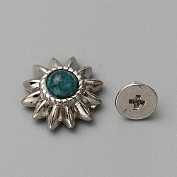 Zinc Alloy Buttons, with Synthetic Turquoise and Iron Screws, for Purse, Bags, Leather Crafts Decoration, Chrysanthemum, Turquoise, 13x6mm, Hole: 2.5mm(BUTT-WH0028-38B)