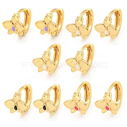 Flower Real 18K Gold Plated Brass Hoop Earrings, with Enamel, Mixed Color, 10.5x10mm(EJEW-L269-077G)