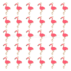 40Pcs Alloy Enamel Pendants, Flamingo Shape, Golden, Hot Pink, 28.5x18x1mm, Hole: 2mm(ENAM-GO0001-04)