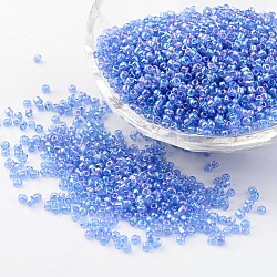 Round Trans. Colors Rainbow Glass Seed Beads, Cornflower Blue, 
Size: about 2mm in diameter, hole:1mm, about 3306pcs/50g(X-SEED-A007-2mm-166)