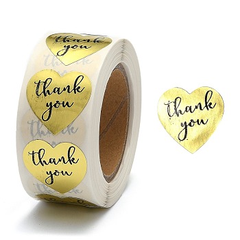1 Inch Thank You Stickers, Self-Adhesive Kraft Paper Gift Tag Stickers, Adhesive Labels, Heart Shape, Gold, Heart: 25x25mm, 500pcs/roll