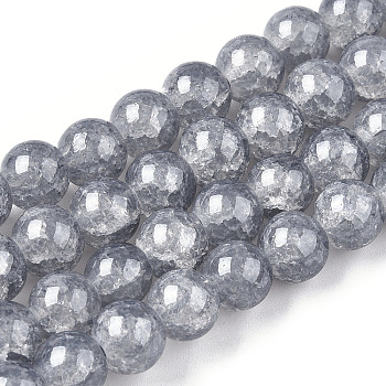 Baking Painted Crackle Glass Bead Strands, Round, Dark Gray, 8mm, Hole: 1.3~1.6mm, about 100pcs/strand, 31.4 inch