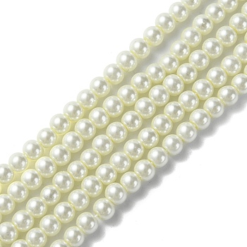 Eco-Friendly Dyed Glass Pearl Round Beads Strands, Grade A, Cotton Cord Threaded, Beige, 4~4.5mm, Hole: 0.7~1.1mm, about 104pcs/strand, 15 inch