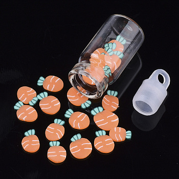 Handmade Polymer Clay Nail Art Decoration Accessories, with Glass Wishing Bottle and CCB Plastic Bottle Stopper, Carrot, Dark Orange, 3~8x4~7x0.2~1mm
