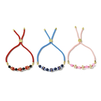 3Pcs 3 Styles 6mm Round Dyed Natural Lapis Lazuli & Yellow Jade & Black Onyx Bead Slider Bracelet Sets, Adjustable Glass Seed Bead Stackable Bracelets for Women, Mixed Color, Inner Diameter: 2-5/8~3-3/8 inch(6.7~8.5cm), 1pc/color