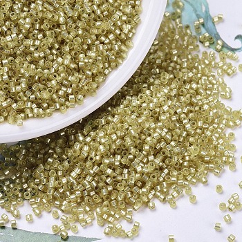 MIYUKI Delica Beads, Cylinder, Japanese Seed Beads, 11/0, (DB0687) Dyed Semi-Frosted Silver Lined Yellow Green, 1.3x1.6mm, Hole: 0.8mm, about 10000pcs/bag, 50g/bag