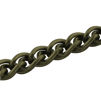 Iron Wheat Chains, Foxtail Chain, Unwelded, with Spool, Twist Oval, Nickel Free, Antique Bronze, 5x4x1mm, about 164.04 Feet(50m)/roll
