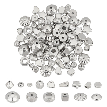 70PCS 14Style CCB Plastic Beads, Platinum, 4~10x4~10x1~7mm, Hole: 1.2~3.6mm