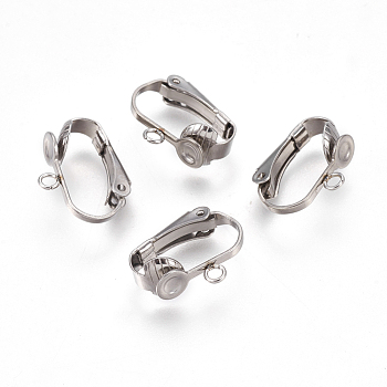 304 Stainless Steel Clip-on Earring Findings, Stainless Steel Color, 16x12~13x3.5mm, Hole: 2mm