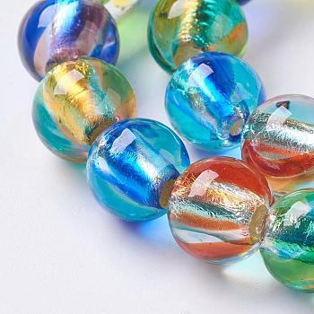 Handmade Silver Foil Glass Beads Strands, Round, Mixed Color, 12mm, Hole: 1mm, about 25pcs/strand, 11.8 inch(30cm)