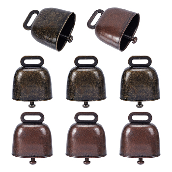 Nbeads 12Pcs 2 Colors Retro Iron Bell Pendants, Rectangle Bell Charms, Mixed Color, 43x35x24mm, Hole: 4x14mm, 6pcs/color