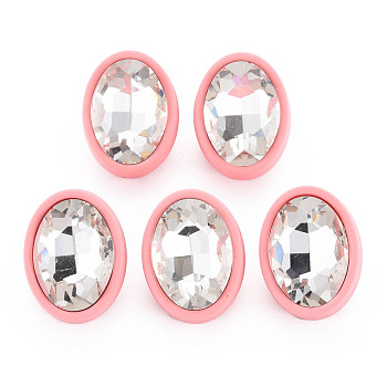 Crystal Rhinestone Oval Stud Earrings with 925 Sterling Silver Pins for Women, Pink, 22x17mm, Pin: 0.6mm