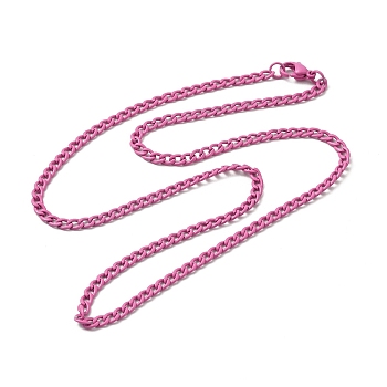 Spray Painted 201 Stainless Steel Curb Chain Necklaces, with Lobster Claw Clasp, Deep Pink, 17-3/4 inch(45.3cm)