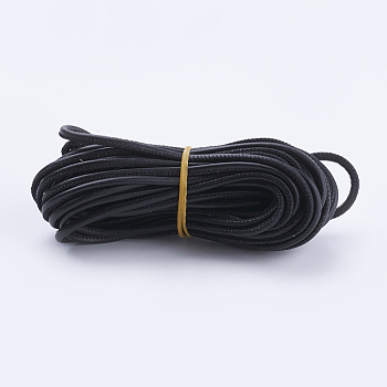 PU Leather Cords, for Jewelry Making, Round, Black, 3mm, about 10yards/bundle(9.144m/bundle)