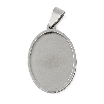 Non-Tarnish 201 Stainless Steel Pendant Cabochon Settings, Oval Charms, Stainless Steel Color, Tray: 25x18mm, 30.5x20.5x2.1mm, Hole: 7.5x4.5mm