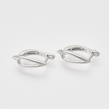 Brass Hoop Earring Findings with Latch Back Closure, Nickel Free, with Horizontal Loop, Teardrop, Real Platinum Plated, 15.5x5x10.5mm, Hole: 1.2mm, pin: 1mm