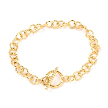 Unisex Vacuum Plating 304 Stainless Steel Rolo Chains Bracelets, with Toggle Clasps, Golden, 7-7/8 inch(20cm)