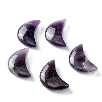 Natural Amethyst Beads, No Hole/Undrilled, for Wire Wrapped Pendant Making, Moon, 34~35x22x7~10mm