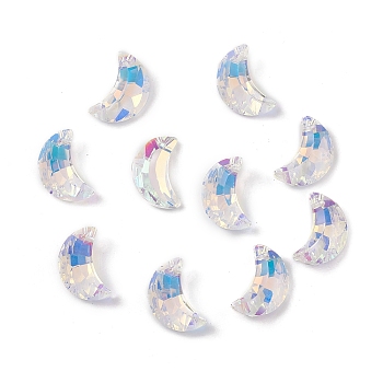 Electroplate Transparent Glass Pendants, Back Plated, Faceted, Crescent Moon Charms, Clear, 20x13x6mm, Hole: 1.2mm