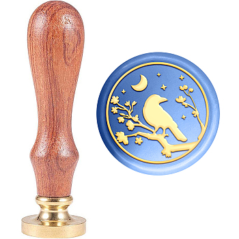 Brass Wax Seal Stamp with Handle, for DIY Scrapbooking, Raven Pattern, 89x30mm