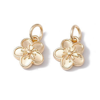 Rack Plating Alloy Charms, with Jump Rings, Long-Lasting Plated, Cadmium Free & Lead Free, Flower Charms, Real 14K Gold Plated, 12x10.5x3.5mm, Hole: 4mm