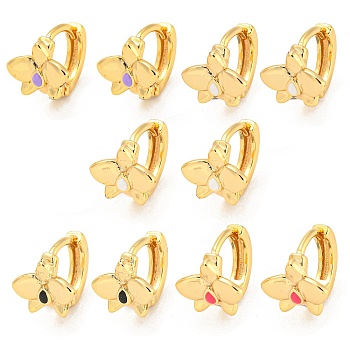 Flower Real 18K Gold Plated Brass Hoop Earrings, with Enamel, Mixed Color, 10.5x10mm