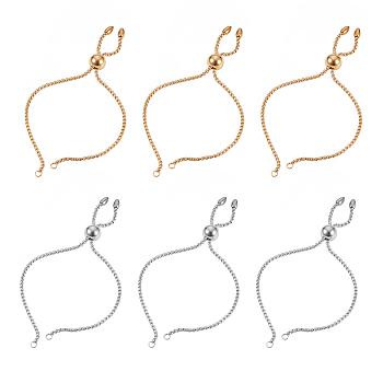 304 Stainless Steel Slider Bracelet/Bolo Bracelets Making, with Box Chains, Golden & Stainless Steel Color, 10-5/8 inch(27cm), 2colors, 5pcs/color, 10pcs/box