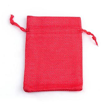 Polyester Imitation Burlap Packing Pouches Drawstring Bags, for Christmas, Wedding Party and DIY Craft Packing, Red, 14x10cm