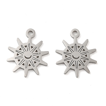 304 Stainless Steel Charms, Laser Cut, Sun Charm, Stainless Steel Color, 15x12x1mm, Hole: 1.4mm