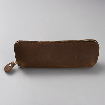 Rectangle Leather Pen Bags, Zipper Pen Bags, with Alloy Findings, Study Supplies, Saddle Brown, 65x190x43mm